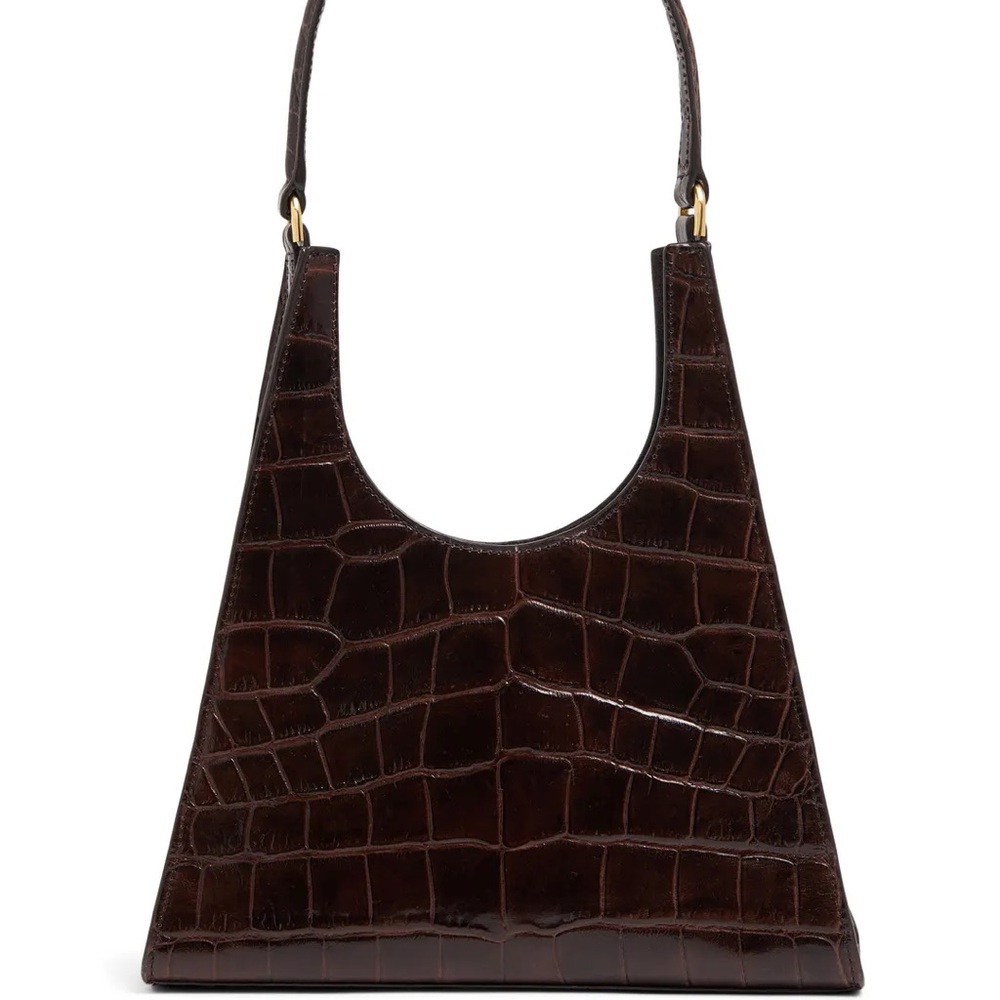 STAUD Crocodile-Embossed Brown Handbag